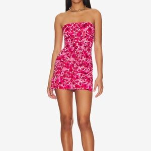 REVOLVE Pink and White Strapless Bodycon Dress